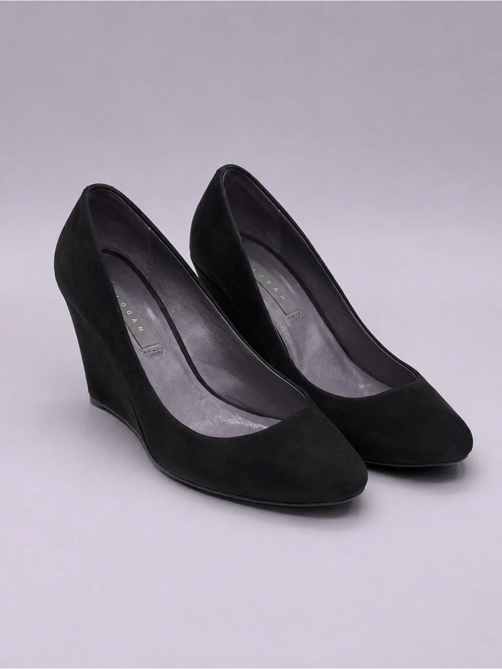 LOGAN Black Suede Wedge Round Toe  Pumps
